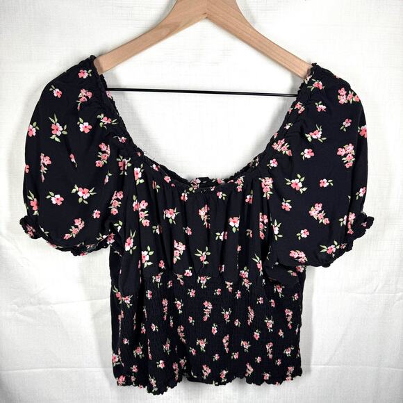 Floral Peasant Top Junior's XXL Puff Sleeve Whimsigoth Fairy Femme Grunge - Picture 5 of 8